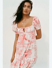 Urban Outfitters Wonderland White & Orange Tie Back Babydoll Dress sz L