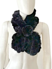 New Black Real Rex Rabbit Fur Pom Pull Through Collar Scarf 36 X 5"
