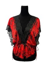 Vintage 80/90s Stroke Of Midnight Women's Lace Lingerie Top Sheer Red Black