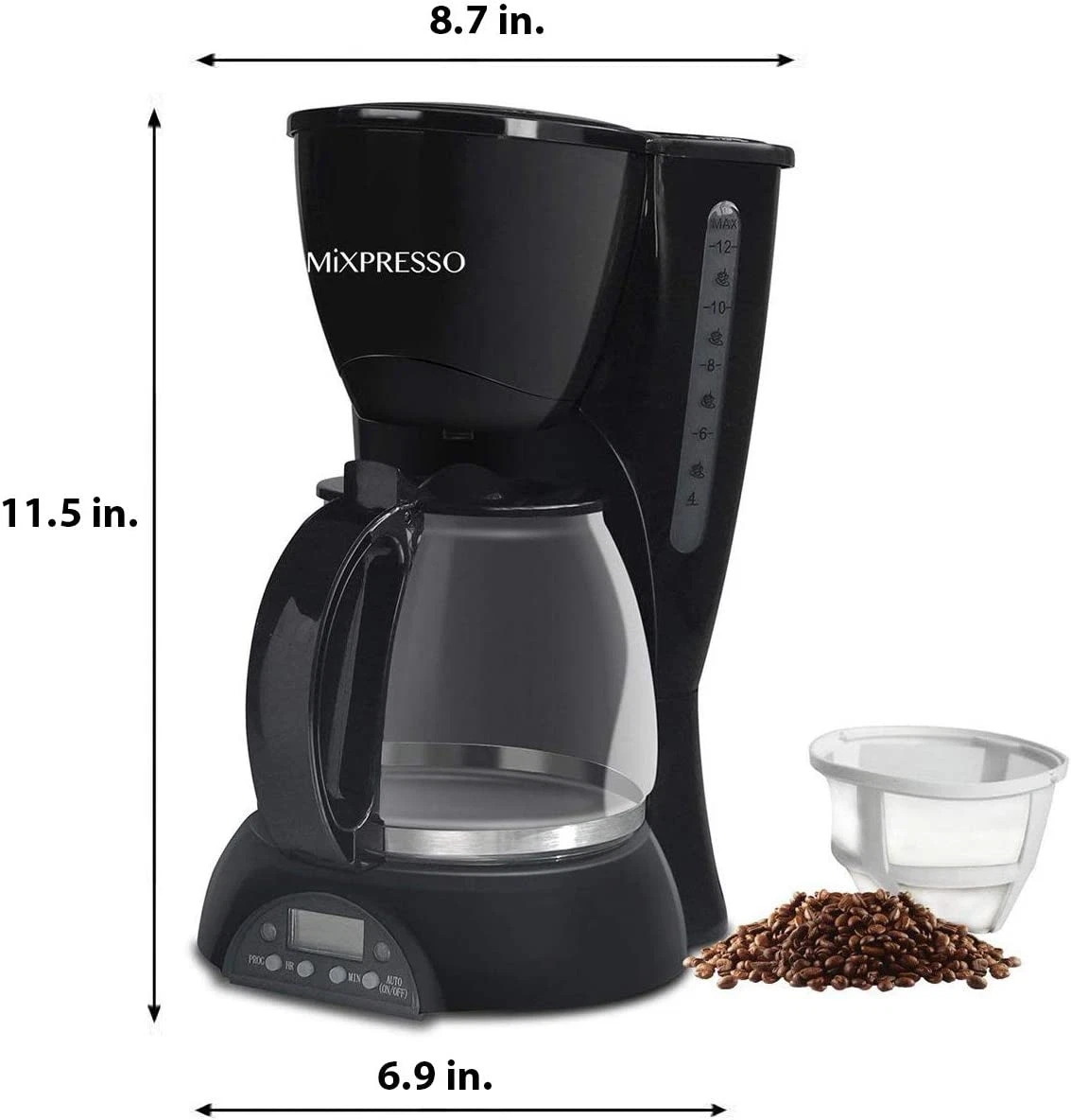 Drip Coffee Maker - Programmable - by Mixpresso 8-Cup (Black)