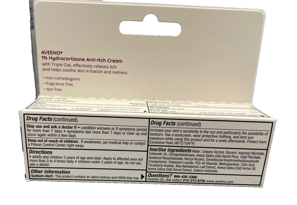 批量 3 件 Aveeno 最大强度 1% Hydrocortisone 抗瘙痒霜 燕麦精华 — 第 3/4 张图片