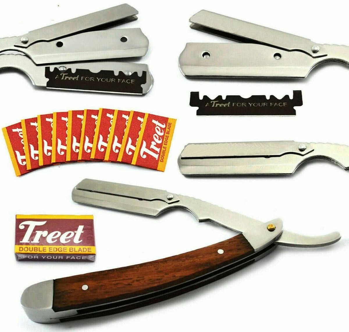 Wood Handle Razor Barber Hair Shaving Straight Edge Folding Knife