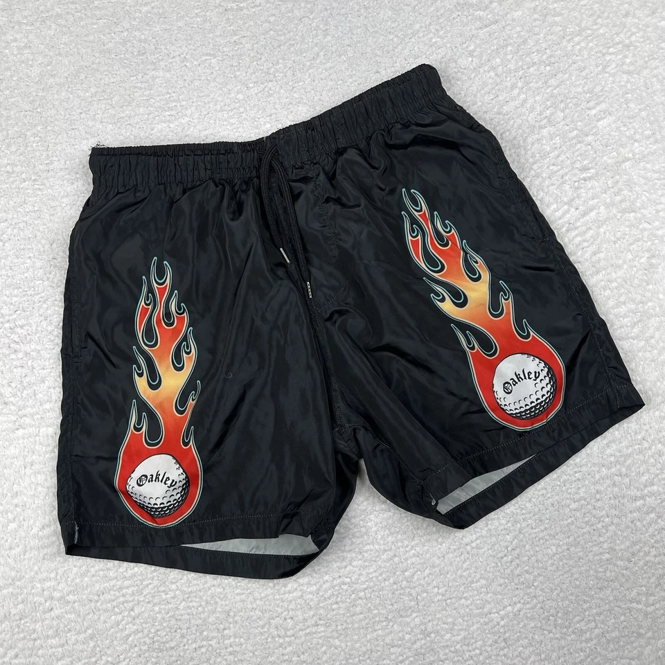 Pantalones Cortos Oakley De Colección Para Hombre XS Negros Años 90 Termonucleares Bañador Llamas Forrados Foto 2 de 4