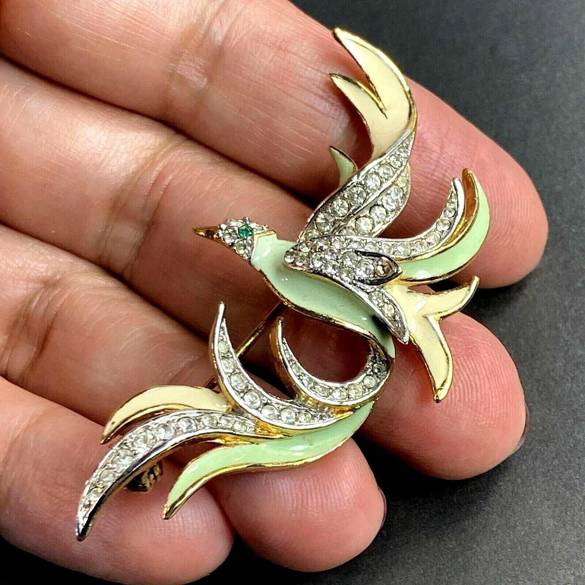 大人気新品 Estate Brooch Vintage Bird Sawyer Attwood A&S Jewelry Crystal Enamel Pre-owned アクセサリー