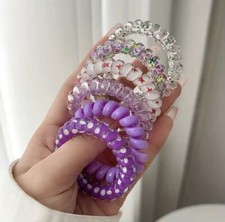 Hair Ties 6 Pack Purple Stretch Coil Spirals Activewear Teens School