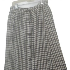 Vintage 1960s Skirt Size 12 Houndstooth Button Front Brown White Long Grannycore