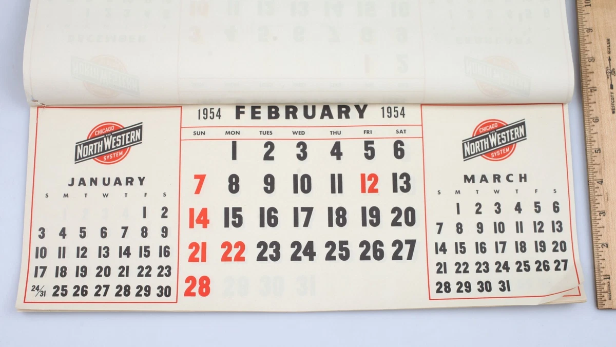 Vintage Chicago and North Western Railway Railroad Tear Off Calendar 1954 |  eBay