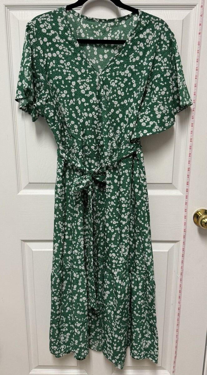 shein plus size green dress Curve Women's 3XL Floral Ruffle Sleeve V-Neck Belt shein green dresses for ladies