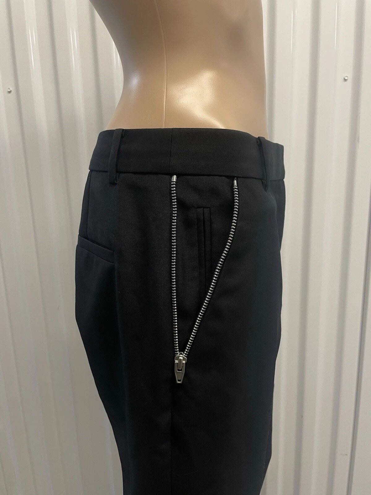 Alexander Wang Pantaloni da sigaretta lana nera con tasche con cerniera donna US 6