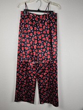 Fredericks Of Hollywood Satin Hearts Pajama Set Sz M Black Red Pink