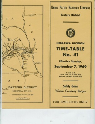 UNION PACIFIC RAILROAD ETT TIMETABLE NEBRASKA DIVISION #41  9-7-1969  20 PAGES.