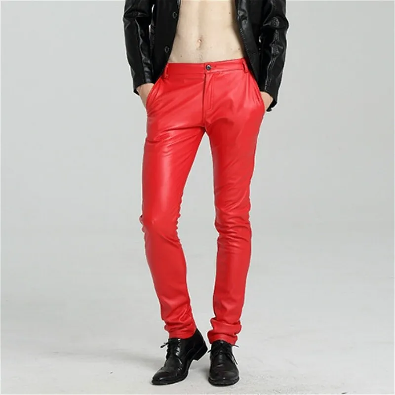 Men Leather Pants Wet Punk Skinny Trousers Clubwear Party Slim Fit eBay
