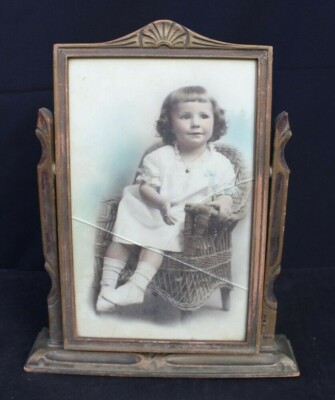 Vintage Antique 1900s Wood Spinning / Moving Table Top Vanity Picture Frame 