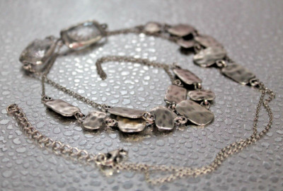 Grace & Heart 925 Silver Quartz + Hammered Link Necklace [043 GCy]