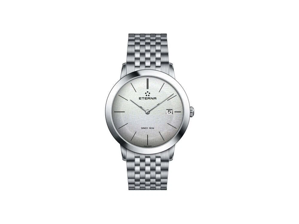 Eterna Eternity Gent Quartz watch ETA 955.112 40mm. Silver Steel bracelet