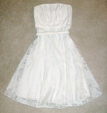 White House Black Market Chic Ivory Fitted Strapless Chiffon Bride Tea Dress-4