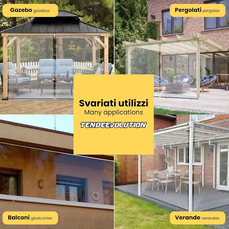 Tenda Rullo A Caduta In Pvc Cristal Trasparente Impermeabile Antipioggia - Image 4 of 4