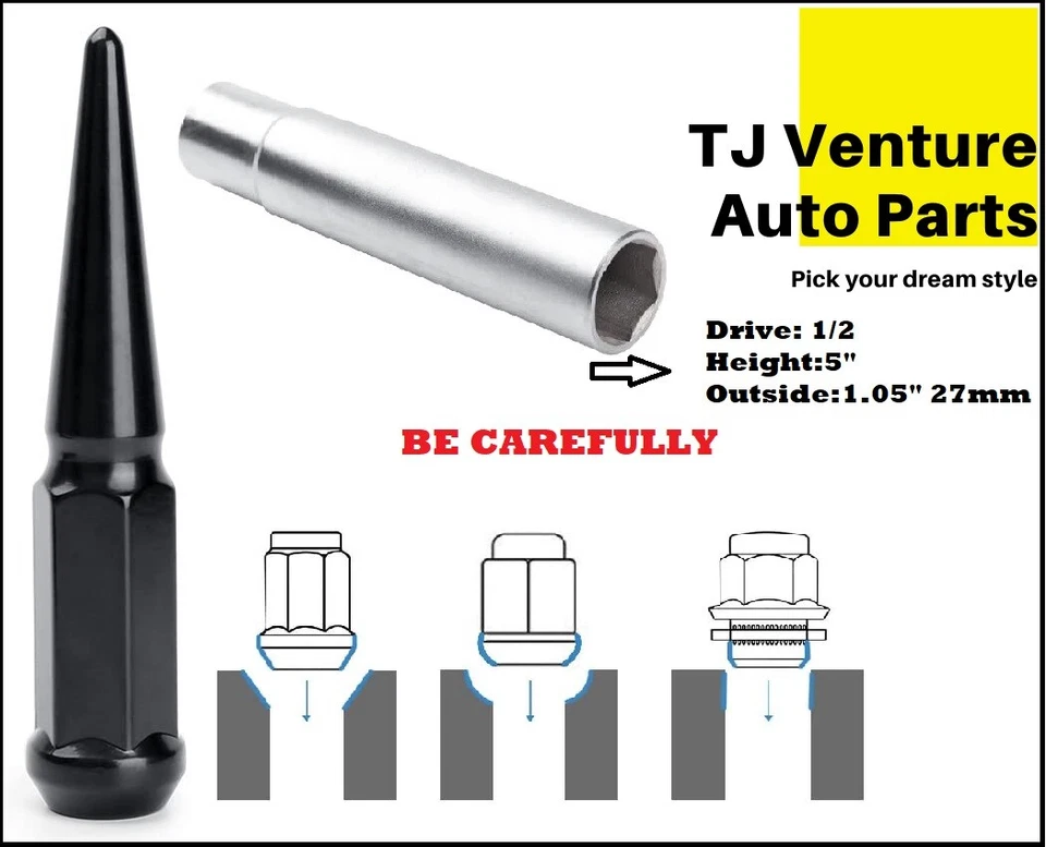 24 ШТ. 14X1,5 РЕЗЬБА ЧЕРНЫЙ ШИП ЗАЖИМНЫЕ ГАЙКИ 4,5 «ВЫСОКИЙ CHEVY GMC SILVERADO - Изображение 3 из 3