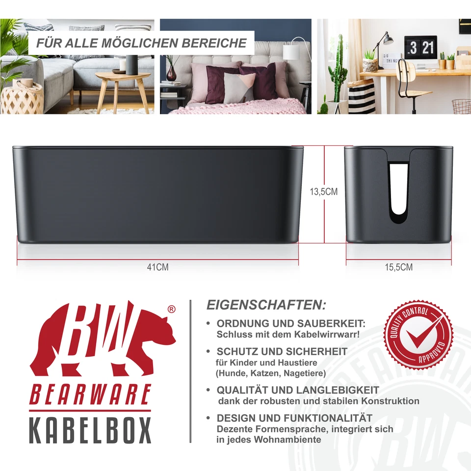 Bearware Kabelbox aus Kunststoff Kabelmanagement Kabelordner Kabelkasten schwarz - Bild 2 von 4