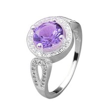 Elegant 925 Sterling Silver Purple Amethyst Charm Wedding Engagement Ring Size 9