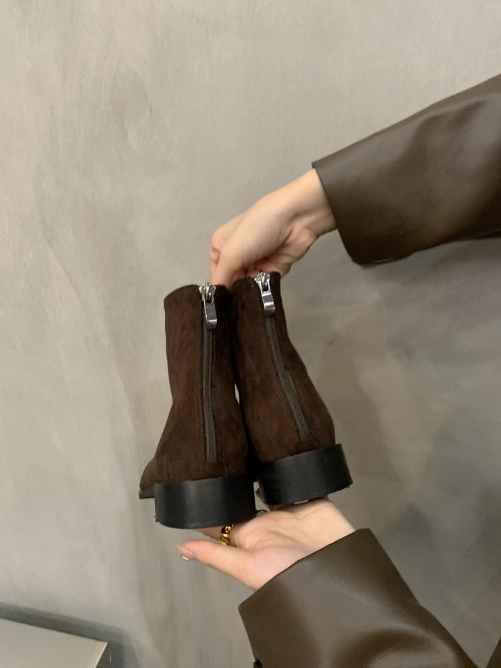 Fashion Womens Suede Short Boots Ladies Ankle Boots Square Toe Chelsea