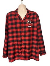 Disney Store Men Sz L Mickey Mouse Red Plaid Holiday PJ Shirt Long Sleeves