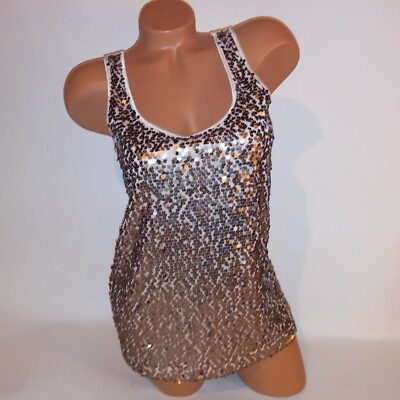 Express Tank Top Small Gold Sequin Bling Sleeveless Bust 16'' Length 26'' New