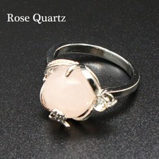 1x Chakra Crystal Quartz Round Bead Flower Adjustable Open Ring Healing Gift