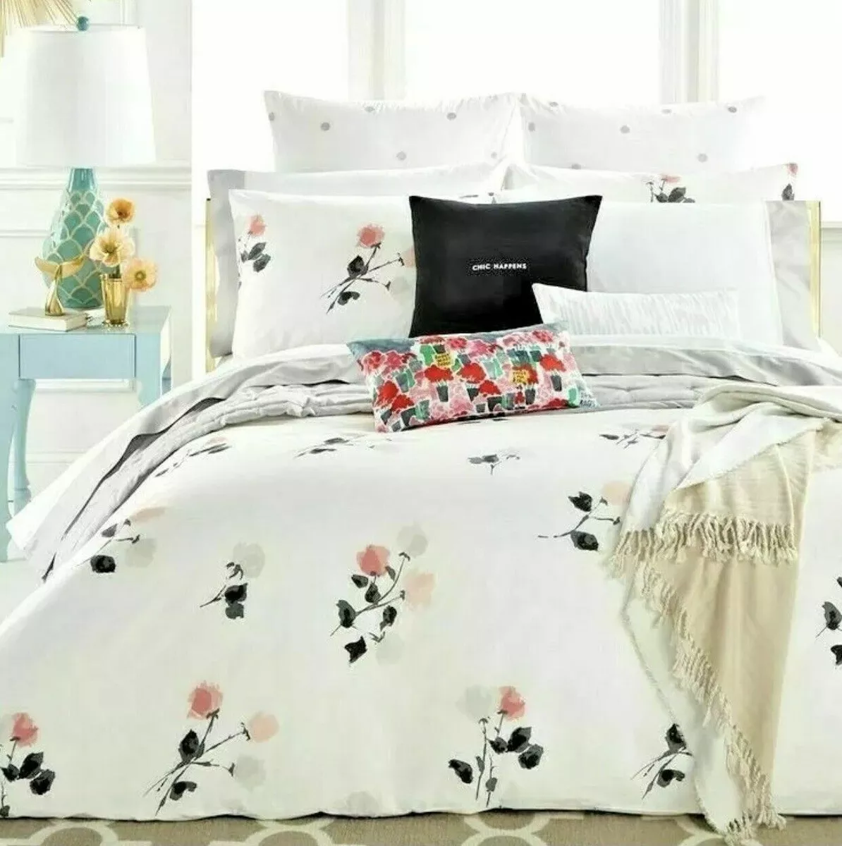 Solo Pink Floral Cotton Duvet Cover Bedding Set - Super King Size