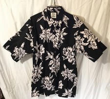 PAU HANA MENS BLK/WHT HAWAIIAN Sz M SHORT SLEEVE BUTTON DOWN COTTON BLEND SHIRT