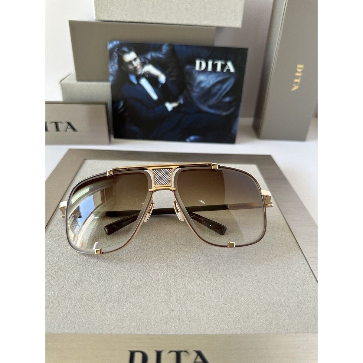 DITA MACH-FIVE DRX-2087-I GLD BRN BRUSHED WHITE GOLD-BROWN