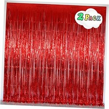 Foil Fringe Curtain Party Decorations, Metallic Tinsel Curtains 3.2 x 8 ft Red