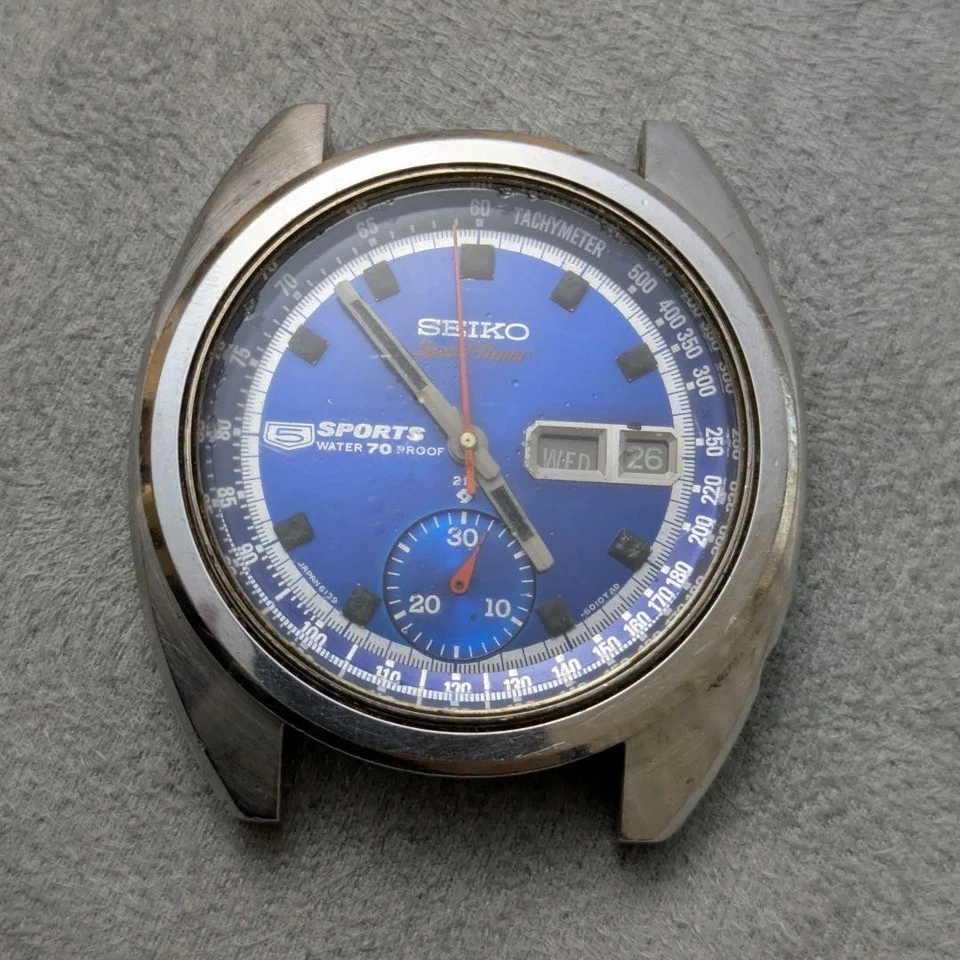 Temporizador de velocidad Seiko 6139-6010 cronógrafo vintage esfera azul Japón — para piezas Foto 4 de 4