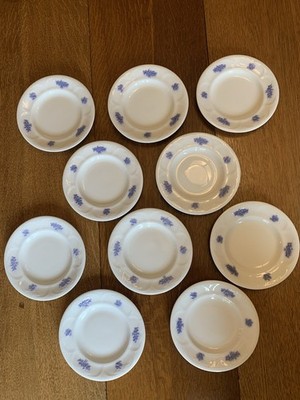 Set Of 10 Adderley Chelsea Dessert Plate White Blue Embossed Leaves Raised Grape