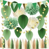 GrüN Party Deko Girlande Pompons Papier FäCher Gartenparty Dschungel Geburtstag