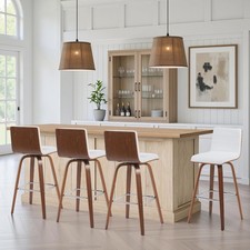 Armen Living Vienna Swivel 30" Bar Height Barstool White Faux Leather Walnut