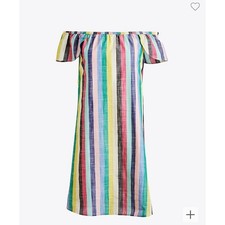 Jcrew Factory Pink Multi Striped off-the-shoulder dress