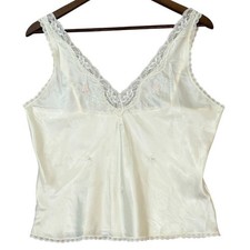 Barbizon Womens Satin Lace Camisole Tank S M Ivory Floral Cottagecore Vtg