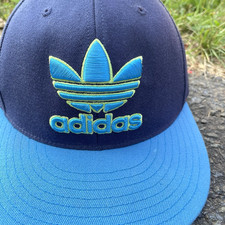 Vintage Adidas Trefoil Snapback Hat Blue Yellow Teal Big Logo Hip Hop Cap