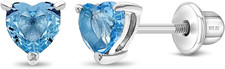 CZ Birthstone Heart Kids Earrings - 925 Sterling Silver Hypoallergenic Earrings