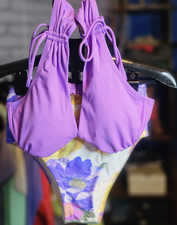 Venus Purple Floral High-Waisted Halter Bikini Set Women Size S 36 C