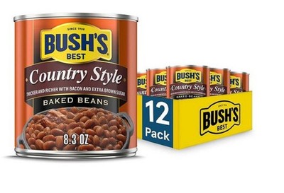 Bush's Best Baked Beans, Country Style with Bacon and Brown Sugar, 8.3 OZ (Pk 12