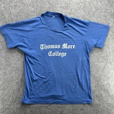 Vintage Thomas More College Shirt Mens Blue 50/50 Single Stitch Made USA 80s