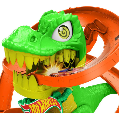 Hot Wheels City T-Rex-Feuerschlacht Spielset und Die-Cast-Spielzeugauto im Maßs - Bild 4 von 6