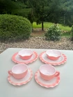 Vintage Hazel Atlas Pink Crinoline 2 Place Settings with Cup Saucer Bowl & Plate