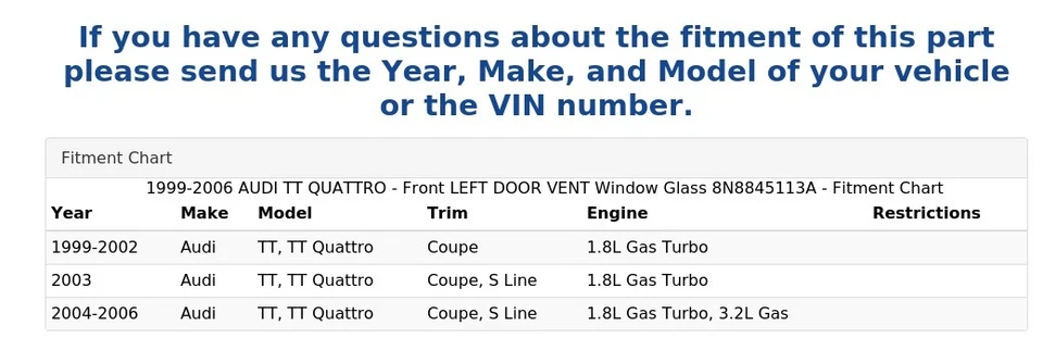 1999-2006 AUDI TT QUATTRO - передняя левая дверь вентиляционное стекло окна 8N8845113A - Изображение 4 из 4