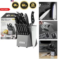 Knife Sets Kitchen Knife Block Set with Built-in Sharpener Stainless Steel