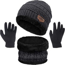 3 Pcs Boys Girls Winter Beanie Hat Scarf Gloves Set Thick Knitted Warm Toddler W