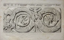Antique 1824 Classical Architectural Engraving capitals friezes  Palmette Leaf