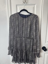 Lulus Long Sleeve Lined Navy Metallic Ruffled Short Dress S